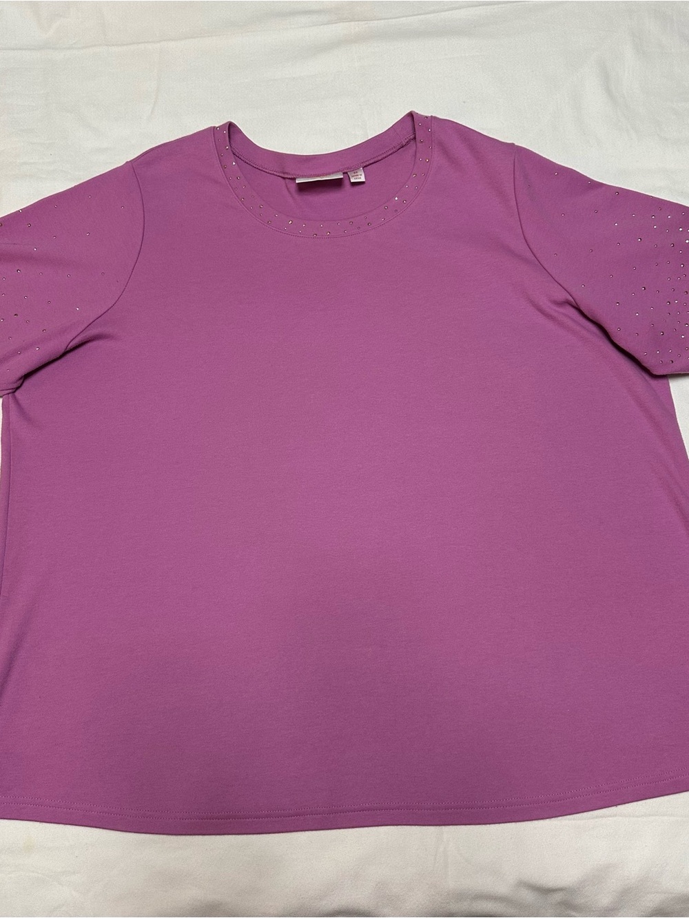 Quacker Factory Women’s Elbow Sleeve Embellished Tee - Or hid